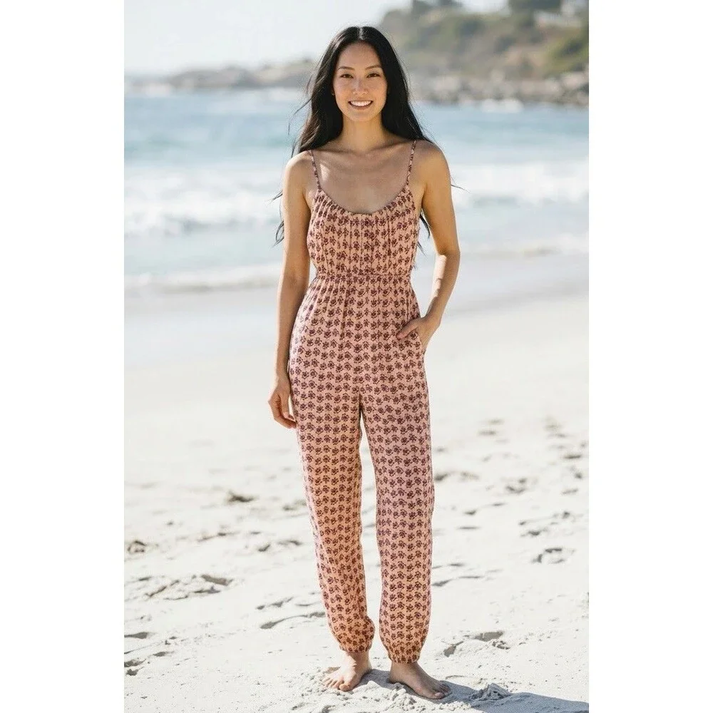 Tory Burch NEW spaghetti strap summer jumpsuit boho cottagecore tie belt Large